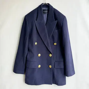 새상품급 비키 여성용 블레이저 네이비 골드 버튼 울 맥시 길이 M
