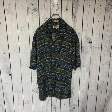 56 하와이안 셔츠 반팔 레이온 패턴 구제 의류 오버 사이즈 그린 L