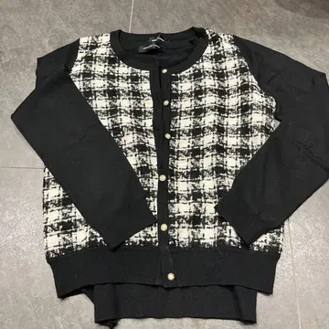 QUEENS COURT 블랙 화이트 하운드투스 체크 가디건 세트