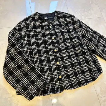 ZARA 노카라 체크 트위드 자켓 아우터