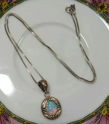 실버 천연 오팔 목걸이, 아름다운 유색
