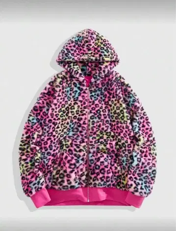 [레어] 컬러풀 레오파드 무늬 플리스 후드티