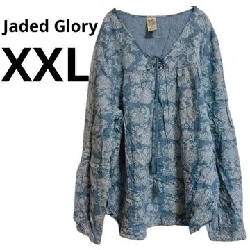 Jaded Glory [ XXL ] 꽃무늬 블루 긴팔 셔츠 리본 빅