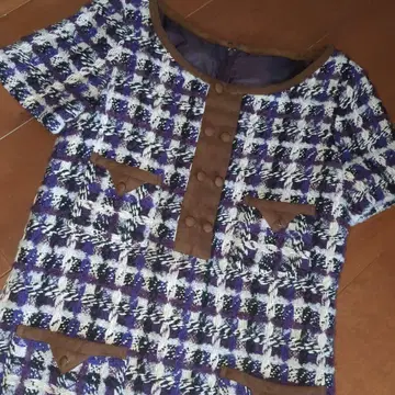 보라색 계열 트위드 패턴 반팔 원피스 size 2