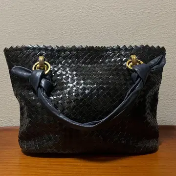 긴자 카네마츠 뜨개질 가죽 핸드백 블랙