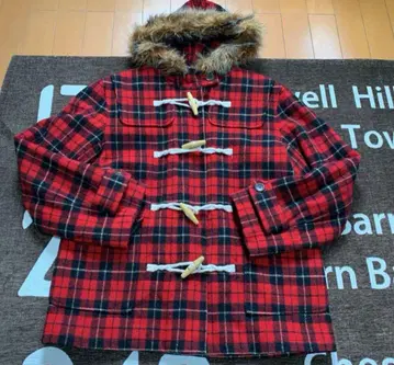 새빨간 크리스마스 컬러 빨간 체크 더플 코트 사이즈 M 레트로 체크 무늬