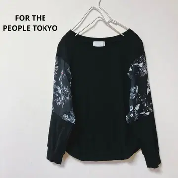 FOR THE PEOPLE TOKYO 블랙 긴팔 티셔츠 꽃무늬 시어 F