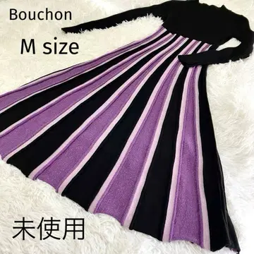 니트 롱 원피스 플리츠 라메 미사용 Bouchon 블랙 M 사이즈