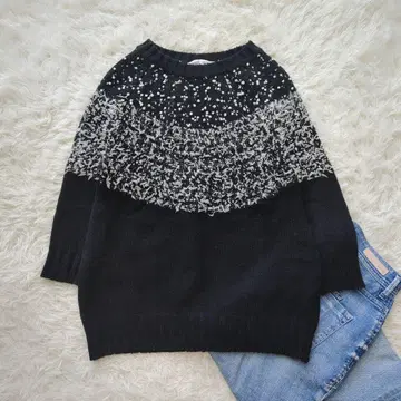 새상품급 &Premium 게재 비어즐리 팬시 보더 니트 블랙 F