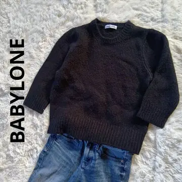 새상품급 BABYLONE 7부 소매 니트 양모 알파카 혼방 바빌론