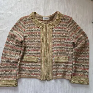 S'Pion 노카라 트위드 자켓 베이지 핑크 그린 [ M ]