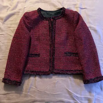 노카라 트위드 라메 자켓 빨간색