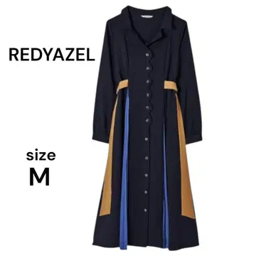 REDYAZEL 레이디 아젤 배색 더블 버클 셔츠 원피스 플리츠