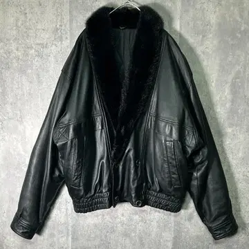 고급 퍼 가죽 쇼트 기장 블루종 양가죽 블랙 숄카라 빈티지