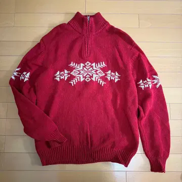 하프 지퍼 스웨터 니트 레드 L