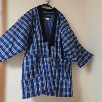 새상품 쿠루메 핸드메이드 따뜻한 한텐 파랑 체크 LL 도테라