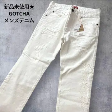 새상품 GOTCHA 남성용 화이트 데님 팬츠 데미지 가공 y2k 헤이세이