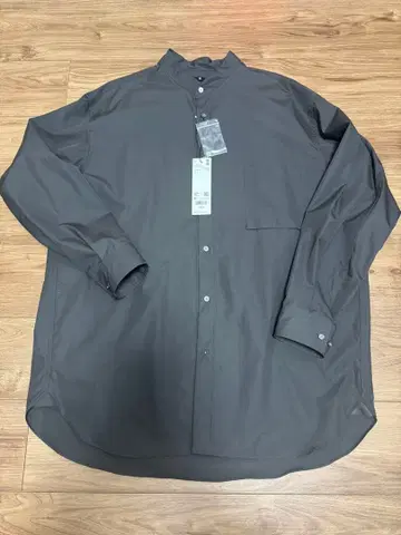 수피마 코튼 오버 사이즈 스탠드 카라 셔츠 다크 그레이 XL