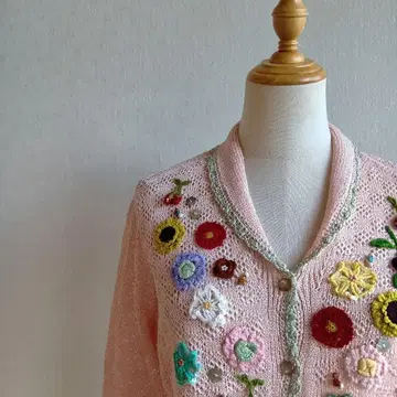 자수 가디건 딸기 꽃 비즈 스팽글