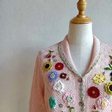 자수 가디건 딸기 꽃 비즈 스팽글