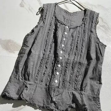 컨디션 최상 핑크하우스 피코 가공 반팔 셔츠 블라우스 블랙 코튼