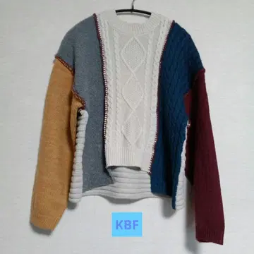 [ KBF ] 멀티 컬러 케이블 짜임 니트 스웨터