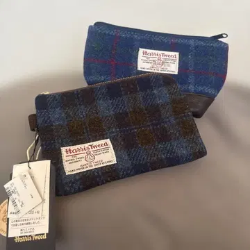 해리스 트위드 체크 무늬 파우치 2개