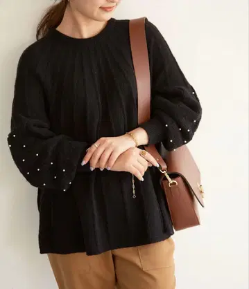 SLOBE IENA 펄 장식 패턴 편직 풀오버