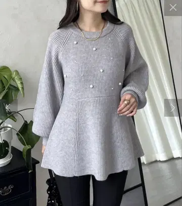 prose verse 프론트 펄 래글런 페플럼 니트 그레이 M