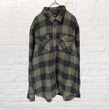 11981 VANS 버팔로 체크 플란넬 셔츠 카키 M 구제 의류