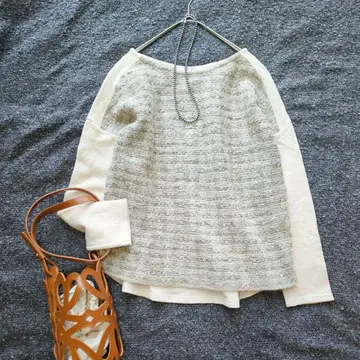 비어즐리 프론트 트위드 울 절개 풀오버