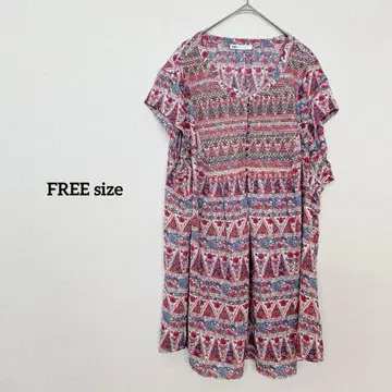 귀한 해외 구제 의류 DR2 플라워 무늬 반팔 튜닉 자수 포함