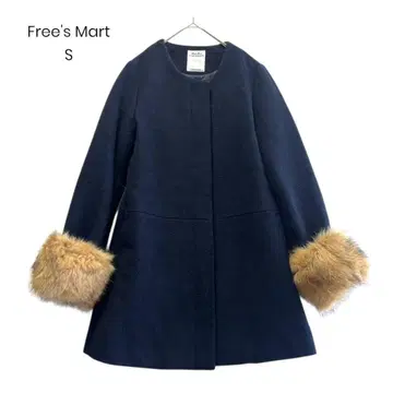 [프리스 마트] 노카라 코트 퍼 소매 네이비 S 1103