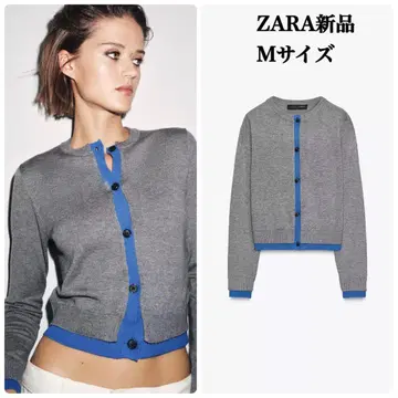 완판템 ZARA 콤비 니트 가디건 M 택 포함 새상품 블루