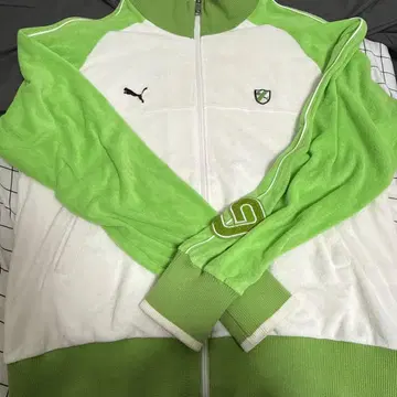 Puma 플리스 집업 자켓 화이트/그린
