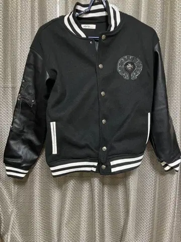 바시티 자켓 블랙 울 가죽