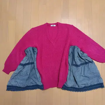 핑크 니트 V넥 스웨터 구제 의류 리메이크