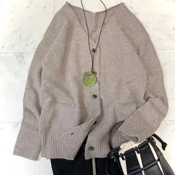 컨디션 최상 프레임워크 알파카 V넥 가디건 모카 브라운