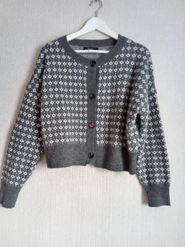 노르딕 무늬 가디건 그레이 숏 기장