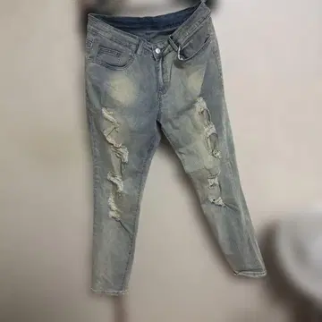 라이트 블루 데미지 데님 팬츠
