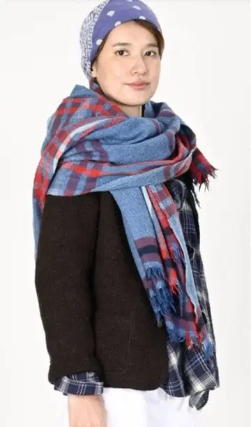 45R 인도 메리노 캐시미어 빅 타탄 스톨