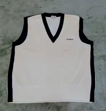 PARIS V넥 니트 베스트 화이트/네이비
