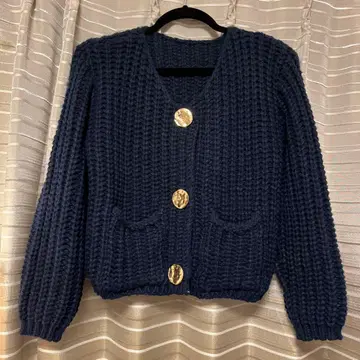 미사용 새상품 네이비 로우게이지 니트 가디건