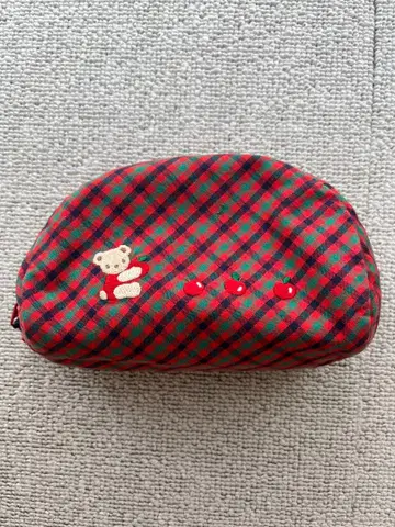파미리아 파우치 빨간색 체크 사과 곰 미니 파우치