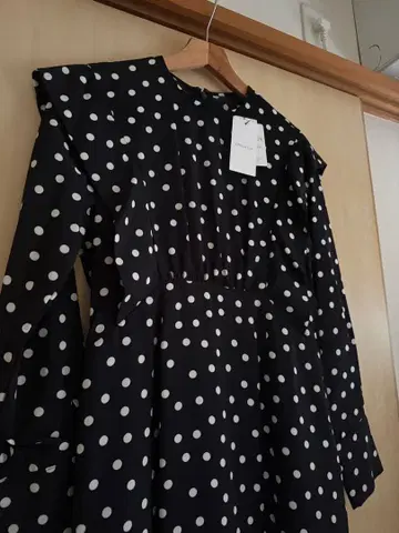 택 포함 새상품 OPAQUE.CLIP 도트 무늬 롱 원피스 블랙