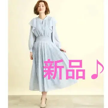 그로브 조젯 프린트 원피스 긴팔 블루 그레이 꽃 스카이블루 S