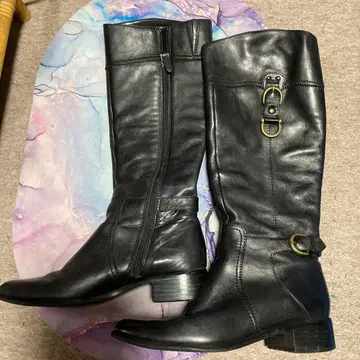 블랙 가죽 롱 부츠 L