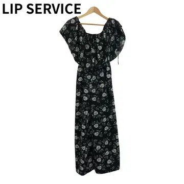 립 서비스 플라워 프린트 원피스 올인원 블랙