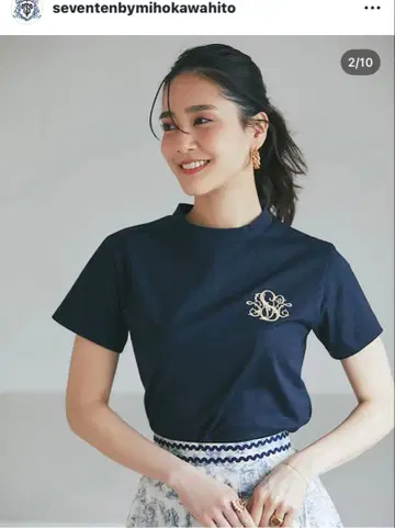 seventenbymihokawahito SVT 자수 T셔츠/네이비/M