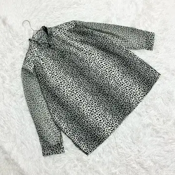 레오파드 시어 슬리브 블라우스 스탠드 카라 긴팔 셔츠 이소재 믹스